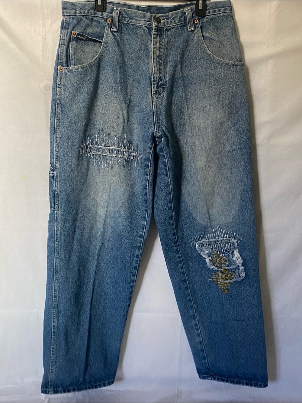 Brooklyn Xpress Carpenter Jeans 38x31 Patchwork Sashiko Distressed Y2K 90s READ